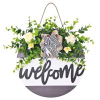 Welcome Sign For Front Door Wooden Hanging Sign Rose Flower Spring And Summer Wreath For Outdoor Front Porch Home Decor