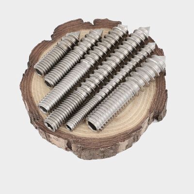 304 Stainless Steel Wooden Screw Hexagon Socket Double Head Pointed Tail Thread One End Set Self Tapping Screw M6 Nails Screws Fasteners