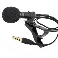 ไมโครโฟนแบบเหน็บปกเสื้อ 1.5m 3.5mm Mini Portable Microphone Condenser Clip-on Lapel Lavalier Mic Wired for Phone , Laptop