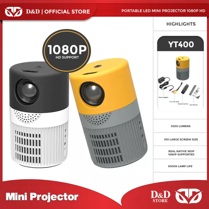 D&D YT400 Portable LED Mini Projector 1080P Lazada PH