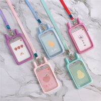 ﹍┇❄ Cute Id Card Holder Case Cartoon Business Bus Bank Credit Card Cover Badge Hanging Rope Case Women Children Card Holders