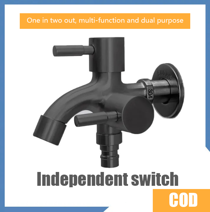 SUS304 Two Way stainless steel valve bibcock black Faucet Dual Function ...