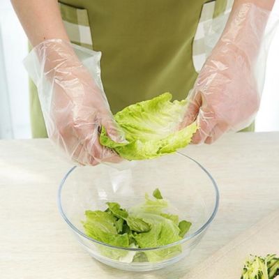 ถุงมือทำอาหาร ถุงมือพลาสติก ถุงมือใช้แล้วทิ้ง แพ็คละ 100ชิ้น