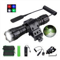 T6 Tactical Flashlight Torch Light ไฟฉาย ไฟฉายแรงสูง ไฟฉายยุทธวิธี 1600 ลูเมนพร้อมคลิปยึดไฟฉาย + 18650 แบตเตอรี่แบบชาร์จได้ + สวิตช์รีโมท สวิตช์ไฟล่าสัตว์กลางแจ้ง