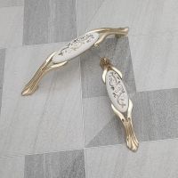 №✤₪ European Zinc Alloy Ceramic Handle Kitchen Cabinet Handles Cupboard Door Pulls Drawer Knobs Golden Pattern Furniture Handle