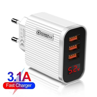 3A USB Charger Mobile Phone Adapter with Digital Display Quick Charge 3.0 for iPhone 12Pro Max Xiaomi EU US UK Plug Wall Charger