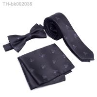 ♀❈❍ 3 PCS neck tie Set Men Bow Tie and cravat Bowtie Slim Necktie Skeleton Man ties for men 1200 needle Fashion gravata dress