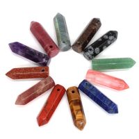 5pcs/Lot Natural Stone Hexagonal Hole Point Wand Pendants Healing Energy Crystal Bullet Pendulum DIY Necklaces Earrings Jewelry