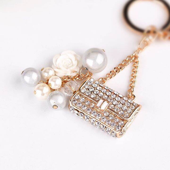 2023-fashion-crystal-bag-shape-flower-rhinestone-keychain-for-womens-bags-pendants-decoration-accessories-car-keyrings-jewelry-key-chains