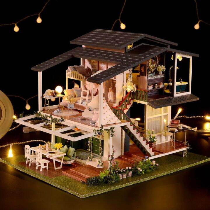 2023diy-กระท่อมบ้านแฮนด์เมดประกอบโมเดลวิลล่าปริศนาสามมิติเด็กผู้หญิงของเล่นเด็กของขวัญวันเกิด