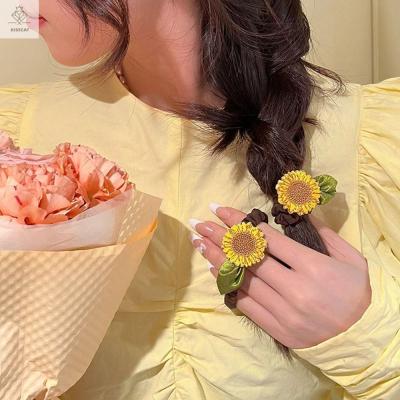 KISSCAT แฟชั่น ง่าย ตาข่าย ลำไส้ใหญ่ ผ้าไหม แหวนผมสาว อุปกรณ์ผมหญิง แหวนผมดอกทานตะวัน เชือกผมดอกไม้ Scrunchies สไตล์เกาหลี