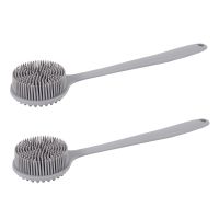 2X Soft Silicone Back Scrubber Shower, Bath Body Brush with A Long Handle, Bpa-Free, Non-Slip, Gray