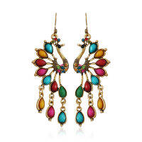 Retro Pea Ethnic Style Hollow Long Earrings Personality European and American Earrings Diamond-studded Alloy Earrings