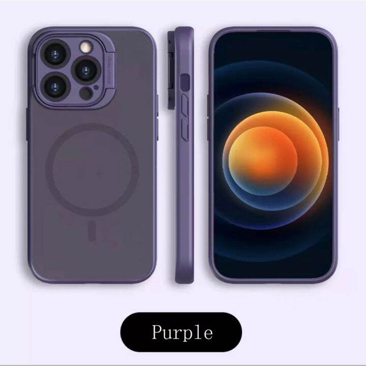 foldable-camera-protection-matte-acrylic-hard-case-purple-color-เคส-compatible-for-iphone-14-pro-13-pro-max-case