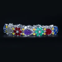 Sapphire Ruby Emerald Amethyst Diamond Bracelet ประดับเพชรแท้น้ำ96-97 ตัวเรือนเป็นทองขาว18k
