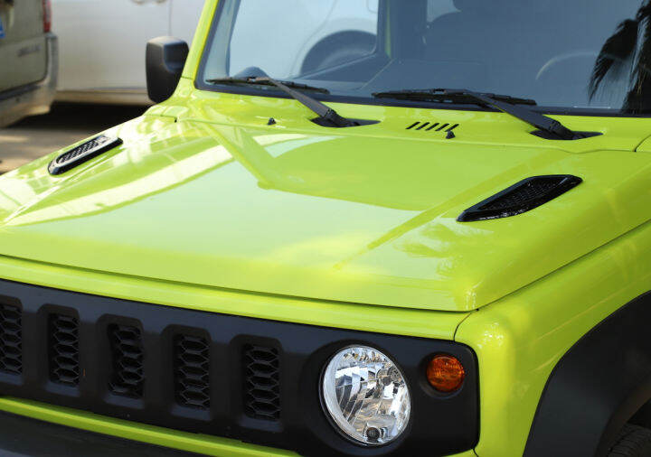 fne-สติกเกอร์ตกแต่งช่องปล่อยลมรถยนต์ด้านหน้าฝากระโปรงรถยนต์สำหรับ-suzuki-jimny-2019-2020-2021-2022อุปกรณ์เสริม-abs-สีดำ