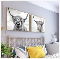 Painting Posters and Prints Cuadros Wall Art Picture for Living Room Decor Black and White Yak Highland Cow Wild Animals Canvas