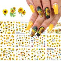 12pcs Sunflower Nail Stickers Blossom Florals Nail Art Water Decals Transfer Foils Sliders Decorations for Manicure TRA1633 1644