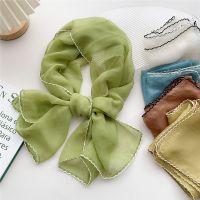 Fashion New Solid Color Silk Small Neck Scarf For Women Girl Thin Small Scarves Candycolor Female Mesh Chiffon Scarf On the Neck