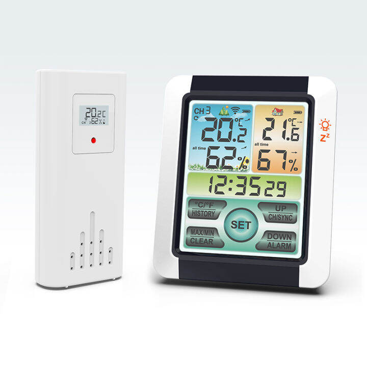 Digital Touch Screen Wireless Weather Station Colorful LCD Alarm Clock ...