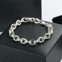 925 Silver Retro Mens Thick Hip Hop Couple Letter Bracelet for Men and Women Mens Personality Bracelet