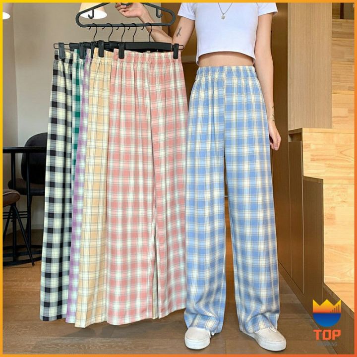 top-กางเกงขายาวผู้หญิง-ลายสก๊อต-กางเกงลำลอง-womens-pants