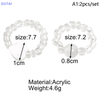 ?【Lowest price】SUTAI 2ชิ้นโบฮีเมียลูกปัดคริสตัลแหวนสำหรับผู้หญิงโอปอลหัวใจปรับเชือกโซ่แหวนนิ้วแฟชั่นเกาหลีฤดูร้อนชายหาดเครื่องประดับ