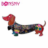 Bonsny Statement Alloy Enamel Smile Dachshund Dog Brooches Clothes Scarf Decoration Jewelry Pin For Women Girls Gift Bijoux Headbands