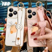 เคสซัมซุงดีไซน์ใหม่ YBD สำหรับ Realme OPPO เคสโทรศัพท์ C53 Realme C51แม่นยำเคสป้องกันกล้องข้อมือสายรัดยึดลวดลายดอกไม้ที่เรียบง่ายปลอกสายคล้องมือฟรี