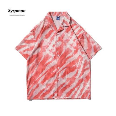 Sypcman เสื้อฮาวายพิมพ์ลายทางสไตล์ญี่ปุ่น,นักเรียนผู้หญิงใส่ได้หลายโอกาสเสื้อเสื้อเชิ้ตลำลอง