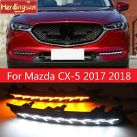 Hardingsun Lampu Jalan กลางวัน LED สำหรับ CX5 CX-5 Mazda โคมไฟกันชน2017 2018 2019 2021พร้อมไฟเลี้ยวสีเหลือง