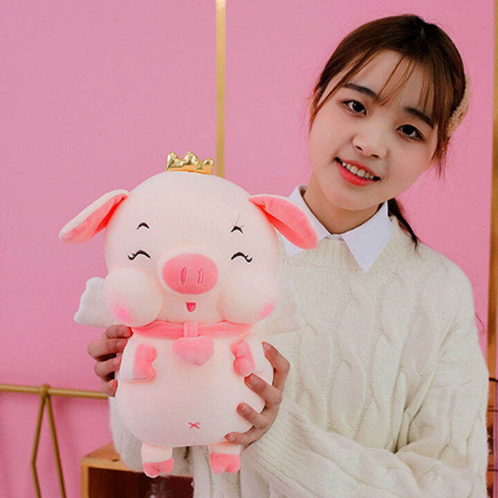 ตุ๊กตาหนานุ่มหมูน่ารักสีชมพูมงกุฎตุ๊กตาหมูนางฟ้า-plushie-สหายผ่อนคลายหมอนตุ๊กตาสัตว์ตุ๊กตาของขวัญวันเกิดตุ๊กตาเด็ก