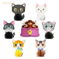 7Pcs Cat Themed Party Honeycomb Balls Centerpieces Desktop Decor ตาราง Toppers ลูกแมวน่ารัก Photo Booth Props ของขวัญเด็ก