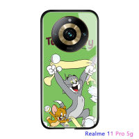 เคสสำหรับ Realme 11 Pro 5G Realme 11 Pro + 5G น่ารักสำหรับผู้หญิงลายการ์ตูนสำหรับผู้หญิงแมวเมาส์กันกระแทกฝาครอบฝาหลังกระจกนิรภัยมันวาว