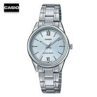 Velashop นาฬิกาข้อมือผู้หญิงคาสิโอ CASIO สายสแตนเลส สีเงิน หน้าปัดฟ้า รุ่น LTP-V005D-2B3UDF, LTP-V005D-2B3, LTP-V005D