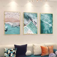 Nordic Seaside Landscape Beach Ocean โปสเตอร์ภาพวาดผ้าใบ-Modern Wall Art พิมพ์สำหรับห้องนั่งเล่นตกแต่งบ้าน