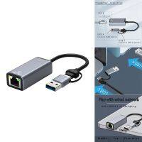 USB C/USB A to RJ45 Network Card 2-In-1 Network Card Ethernet Adapter Plug-And-Play for Phone/Laptop