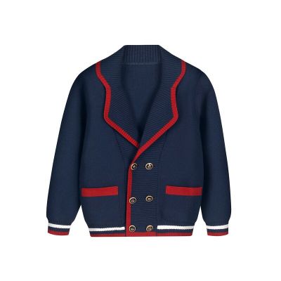 Spring Autumn Children Navy Blue Sweaters for Big Girls Boys Cotton Knitted Cardigans Coat England Style Double Breasted Uniform