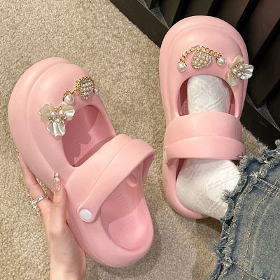 Hot sell Summer Women Slippers Garden Sandals Platform Clogs Thick Sole EVA Flip Flops Chain Shine Decoration Outdoor Vacation Shoes