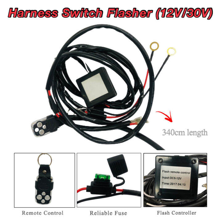 CPA 12V 30V LED Light Bar Relay Wiring Harness Light Switch and Strobe