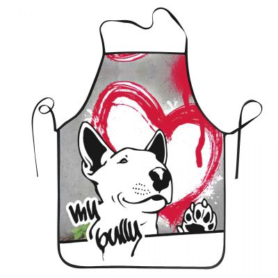 Custom Bib Cute Bull Terrier Dog Aprons Men Women Unisex Adult Chef Cooking Kitchen Puppy Street Art Tablier Cuisine Baking