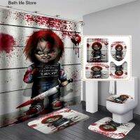 Bernicl 3D Print Funny Puppet Horror Doll Shower Curtain Waterproof Anti-slip Bath Mat Set Toilet Rugs Carpet Home Decor