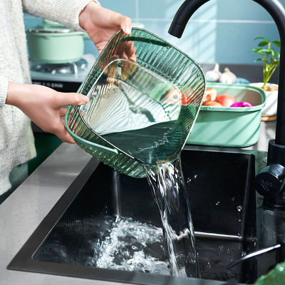 Draining Basket Fruit Bowl Household Kitchen Sink Double Handle Large Plastic Fruit Storage Basket Vegetable Basket Kitchen