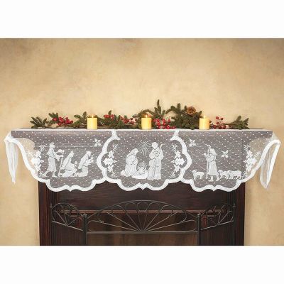 1pcs Christmas Lace Tablecloth Virgin Mary Religious Day Fireplace Cover Fashion Table Runner Furnace Cloth Home Party Supplies