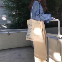 COD DSFGERERERER Large Capacity Canvas Tote Bags Korean Letter Print Shoulder Sling Beach Shopping Bags