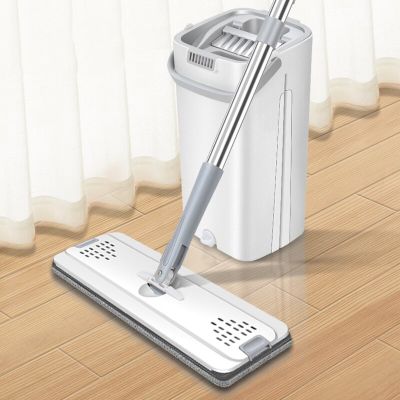 Floor Mop with Cleaning Bucket Flat Mop Quick-drying Mop Mop Without Leaving Stains 360 Degree Angle Adjustment Squeeze Mop