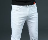 Mens Fitted Slim White Jeans 2021 Spring Classic White Jeans Comfortable Cotton Stretch Fashion Casual Pants