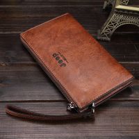 New Mens Wallet Long Trendy Brand Zipper Wallet Clutch Bag Youth Large Capacity Retro Soft Leather Wallet Clutch Bag 【OCT】