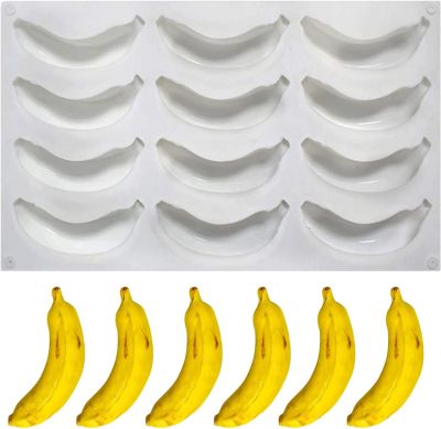 พิมพ์ซิลิโคน กล้วย 12 ช่อง (คละสี) 12 cavities banana shape 3d อย่างดี จึงสามารถสัมผัสกับอาหารได้