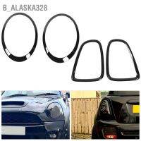 B_alaska328 ฝาครอบไฟหน้า ไฟท้าย สีดำมันวาว 4 ชิ้น สำหรับ MINI R56 R57 R58 R59 Cooper S JCW 2007‑2015